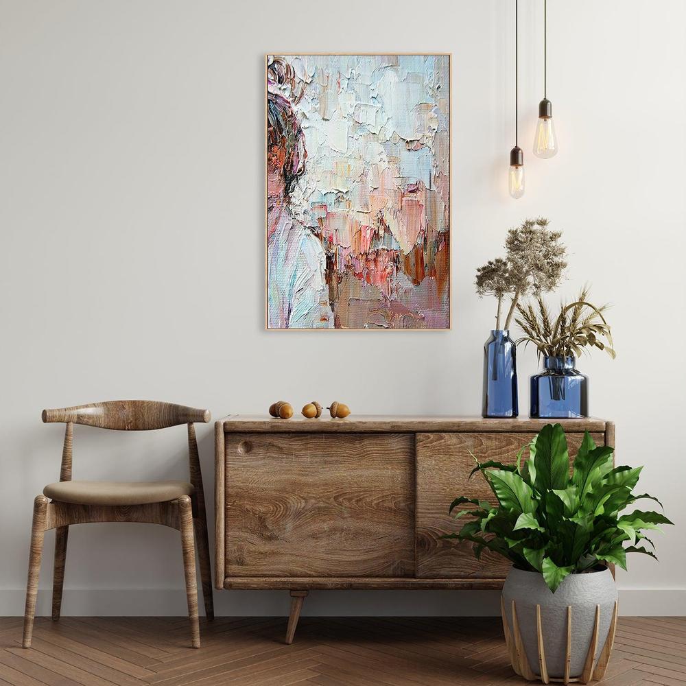 Pass By, Pink and pale Blue Abstract , Hand-painted Canvas