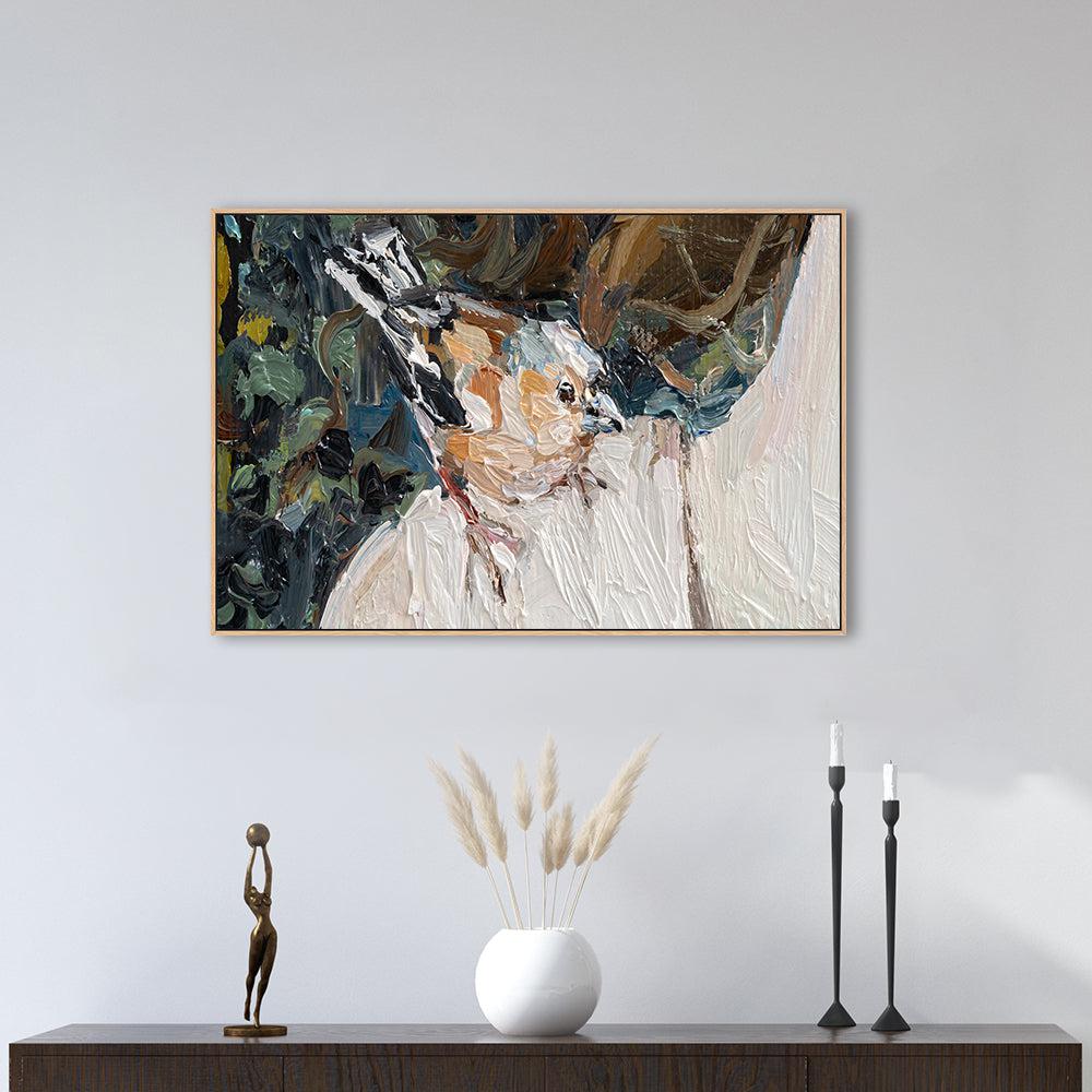 Over Her Shoulder, Blue, Green and Nude Abstract , Hand-painted Canvas