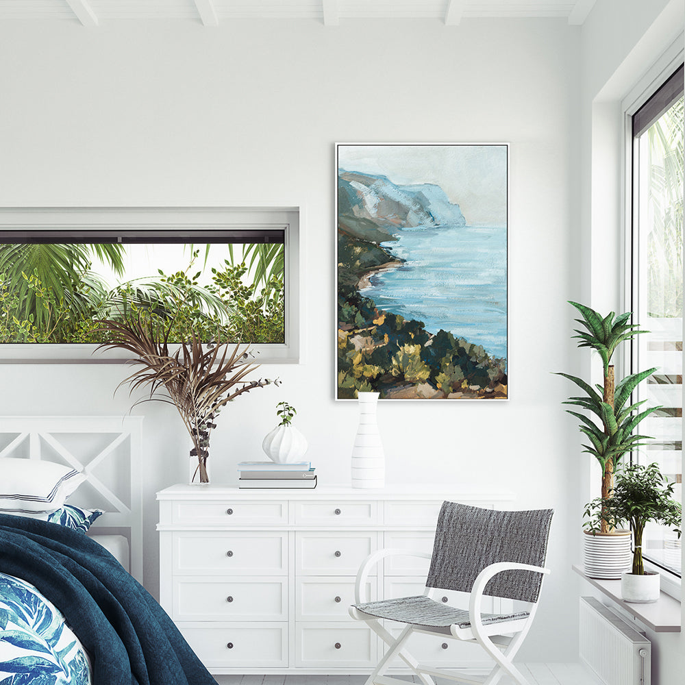 Shimmering Blue Coast , Hand-painted Canvas
