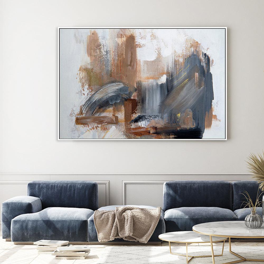 Grey and Brown Strokes , Hand-painted Canvas