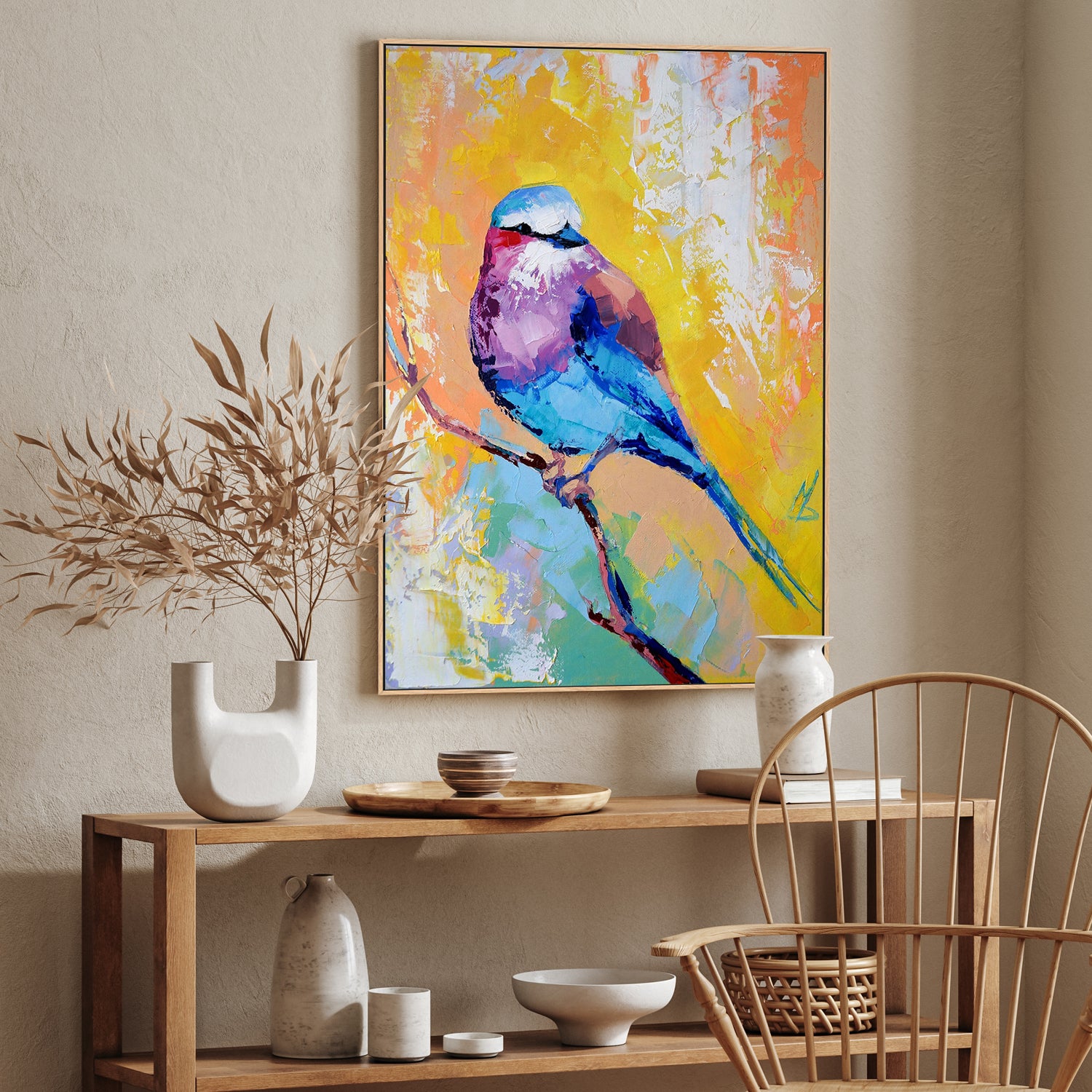 Colourful Bird , Hand-painted Canvas
