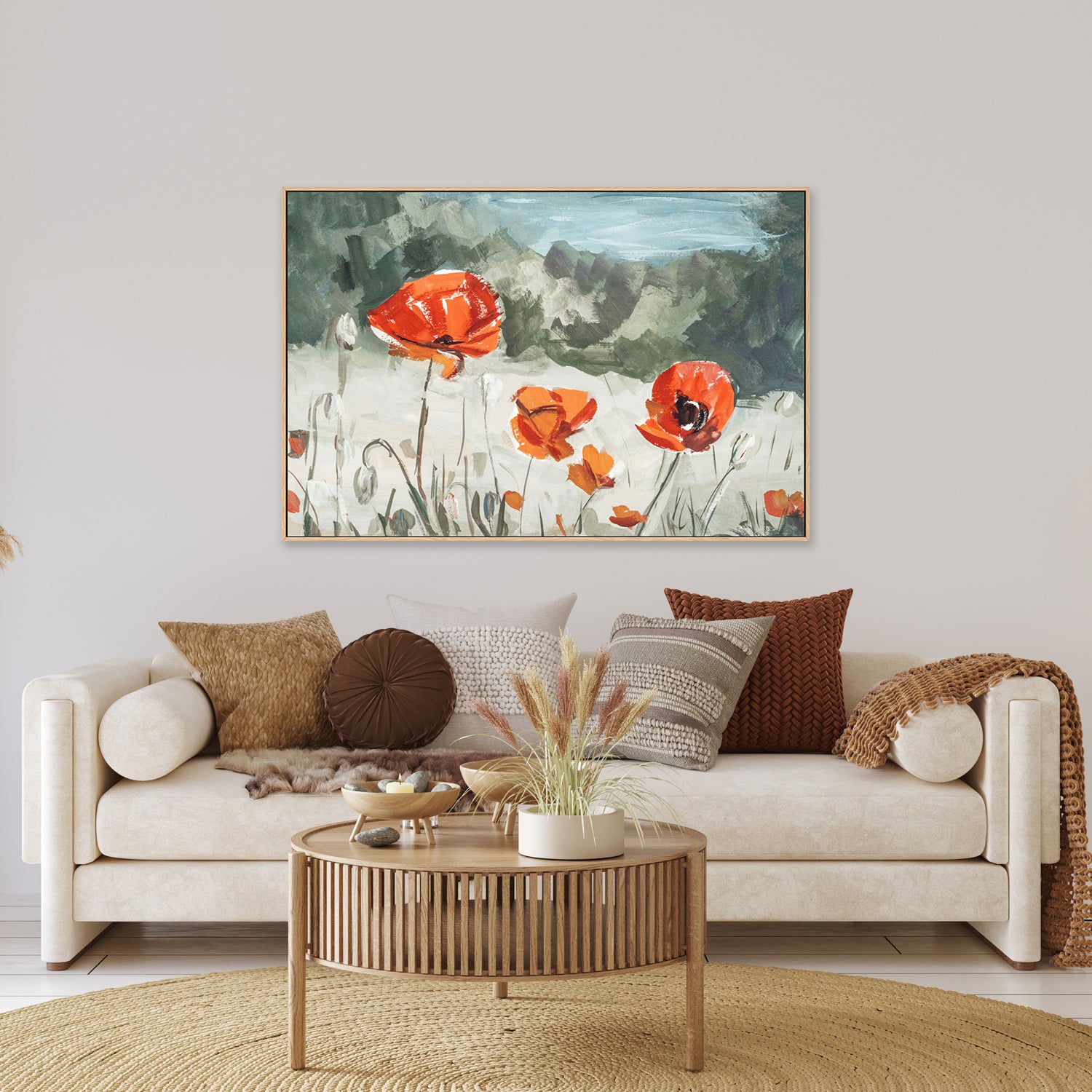 Bright Red Poppies , Hand-painted Canvas