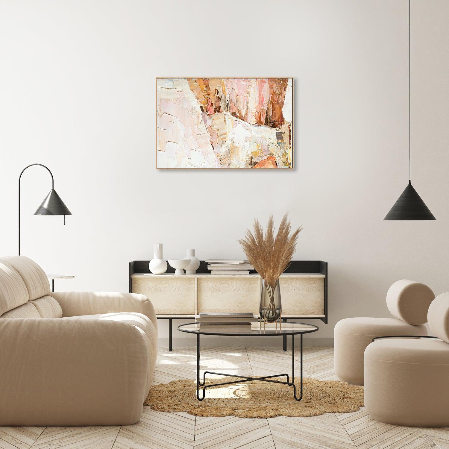 Mustard and Pink Abstract , Hand-painted Canvas