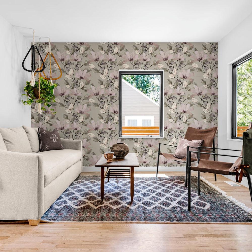 Light Pink Flowers On Sage Green Background