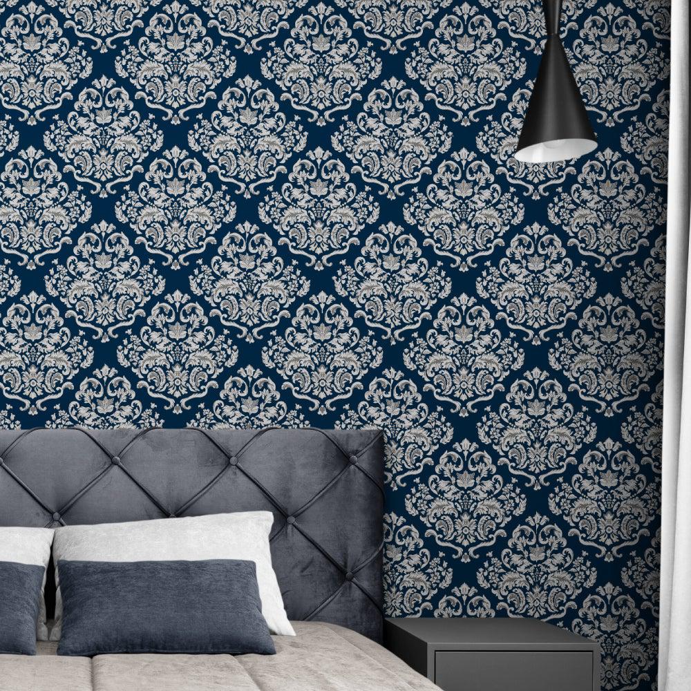 Navy Traditional Pattern-wallpaper-eco-friendly-easy-removal-GIOIA-WALL-ART