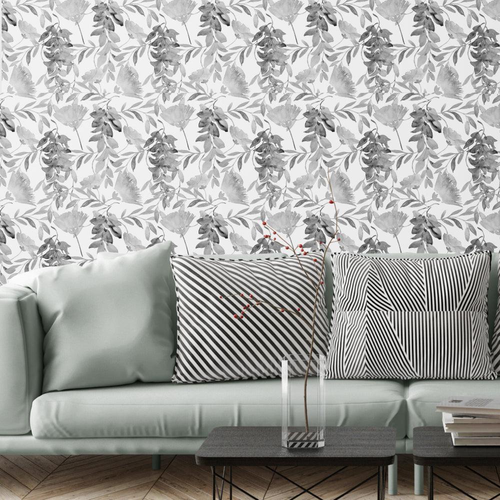 Black and White Florals-wallpaper-eco-friendly-easy-removal-GIOIA-WALL-ART