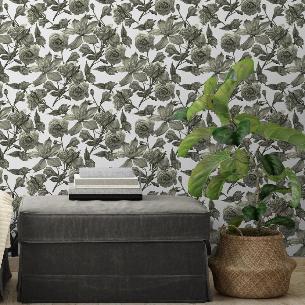 Green Roses-wallpaper-eco-friendly-easy-removal-GIOIA-WALL-ART