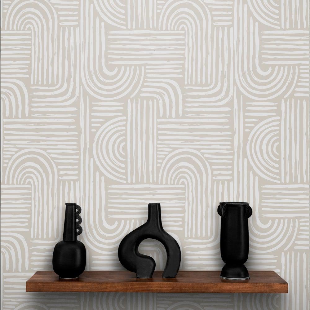 Tribal Beige and White Abstract-wallpaper-eco-friendly-easy-removal-GIOIA-WALL-ART