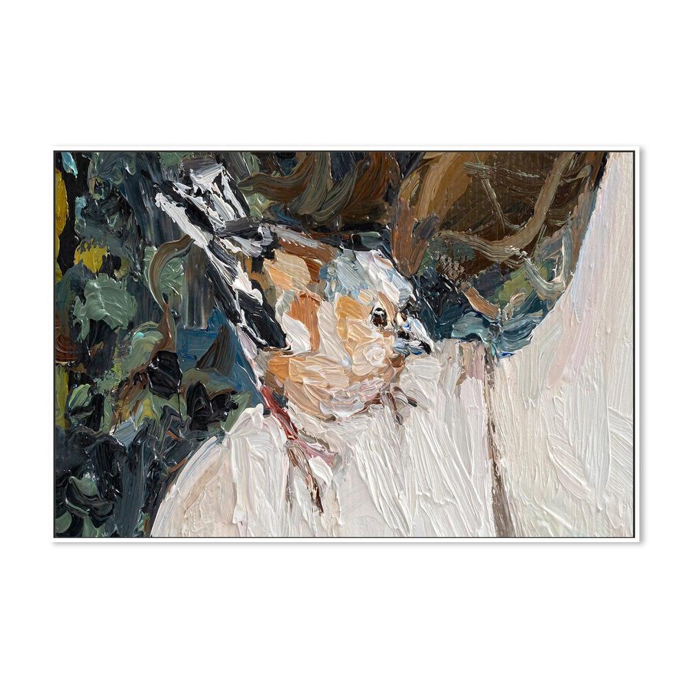 Over Her Shoulder, Blue, Green and Nude Abstract , Hand-painted Canvas