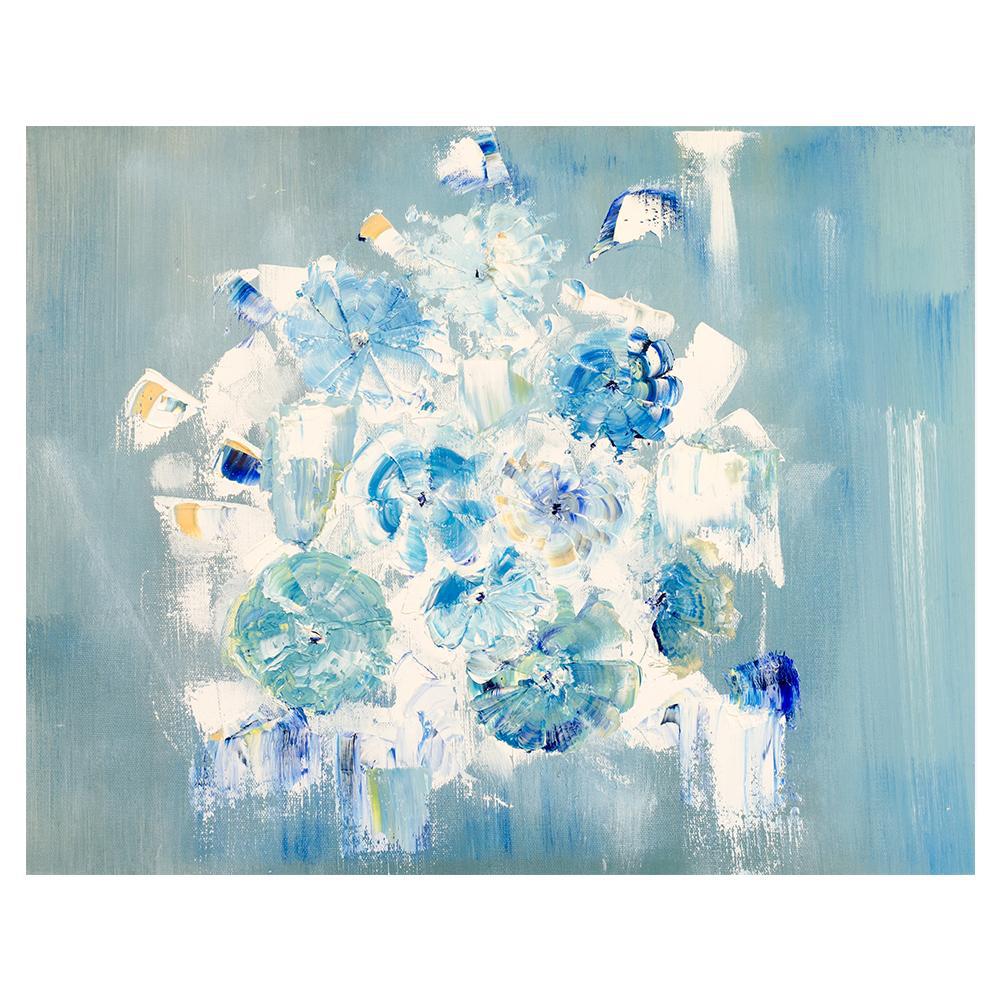 Pastel Blue Daisy's, Hand-painted Canvas-Framed-Canvas-Print-Poster-Gioia Wall Art
