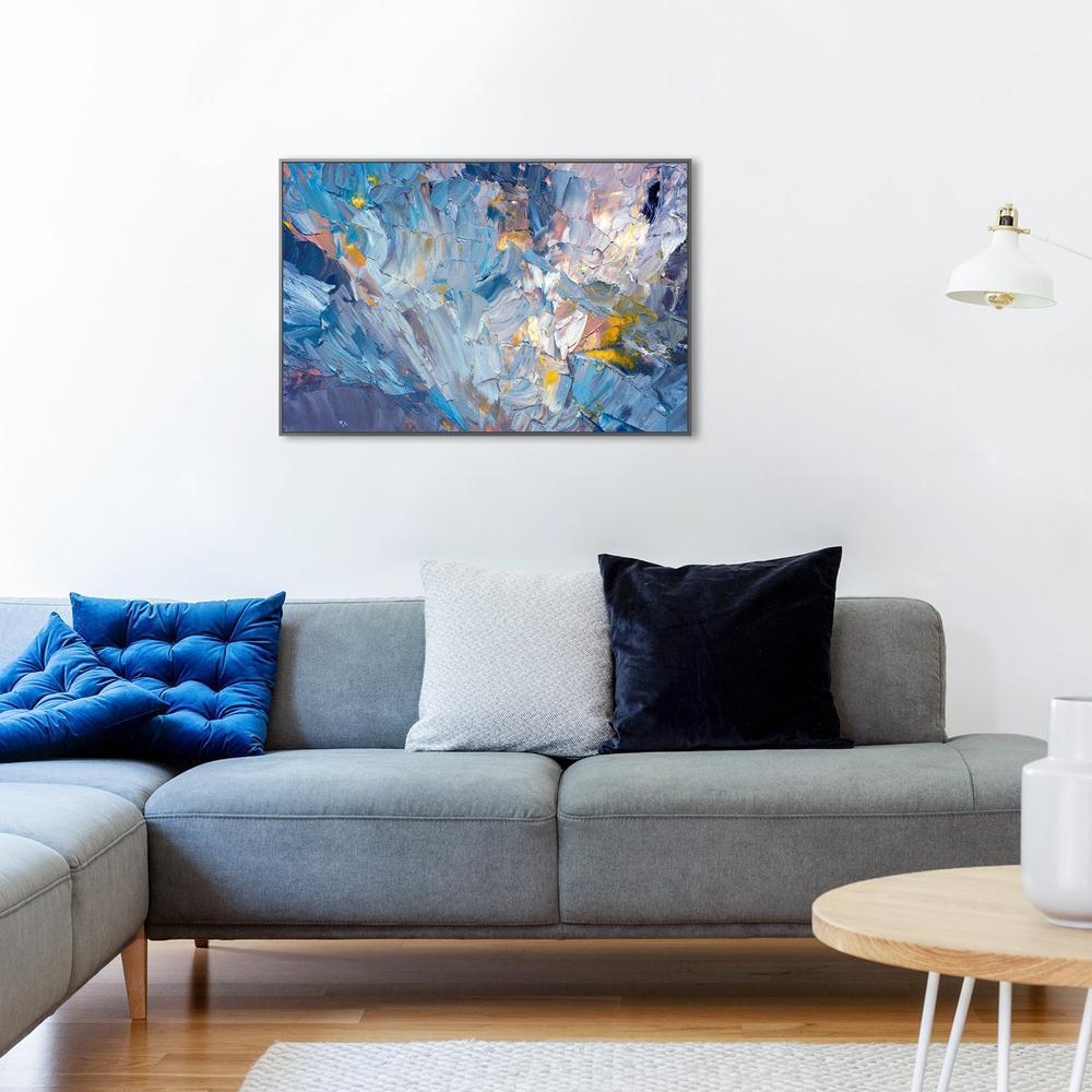 Blue And Mustard Abstract, Hand-painted Canvas-Framed-Canvas-Print-Poster-Gioia Wall Art