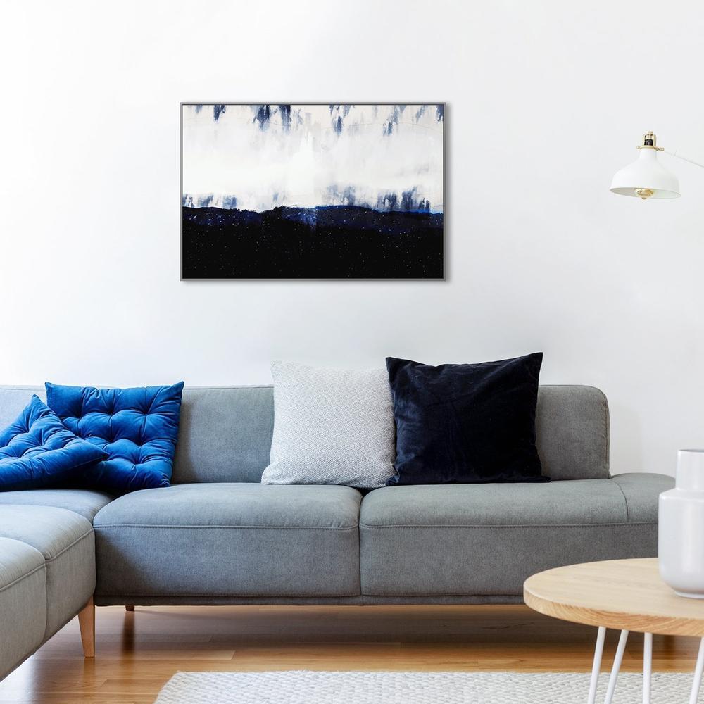 Dark Blue Dawn, Abstract landscape, Hand-painted Canvas-Framed-Canvas-Print-Poster-Gioia Wall Art