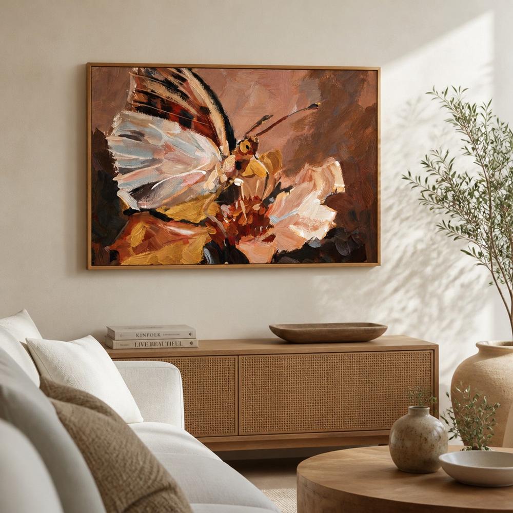 Butterfly on Petal, hand-painted canvas