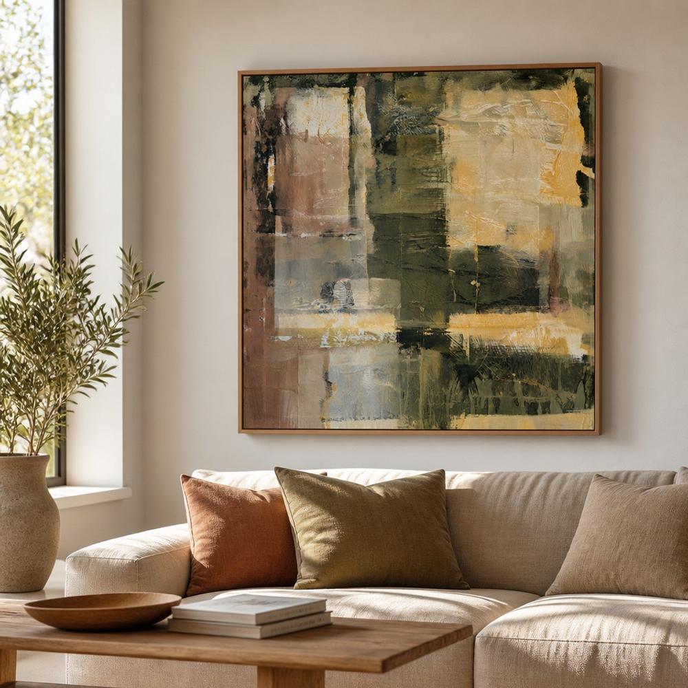 Olive and Ochre Layers, hand-painted canvas