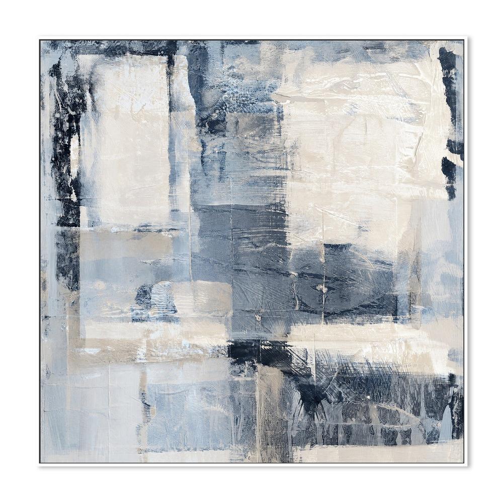 Blue and Ivory Layers, hand-painted canvas