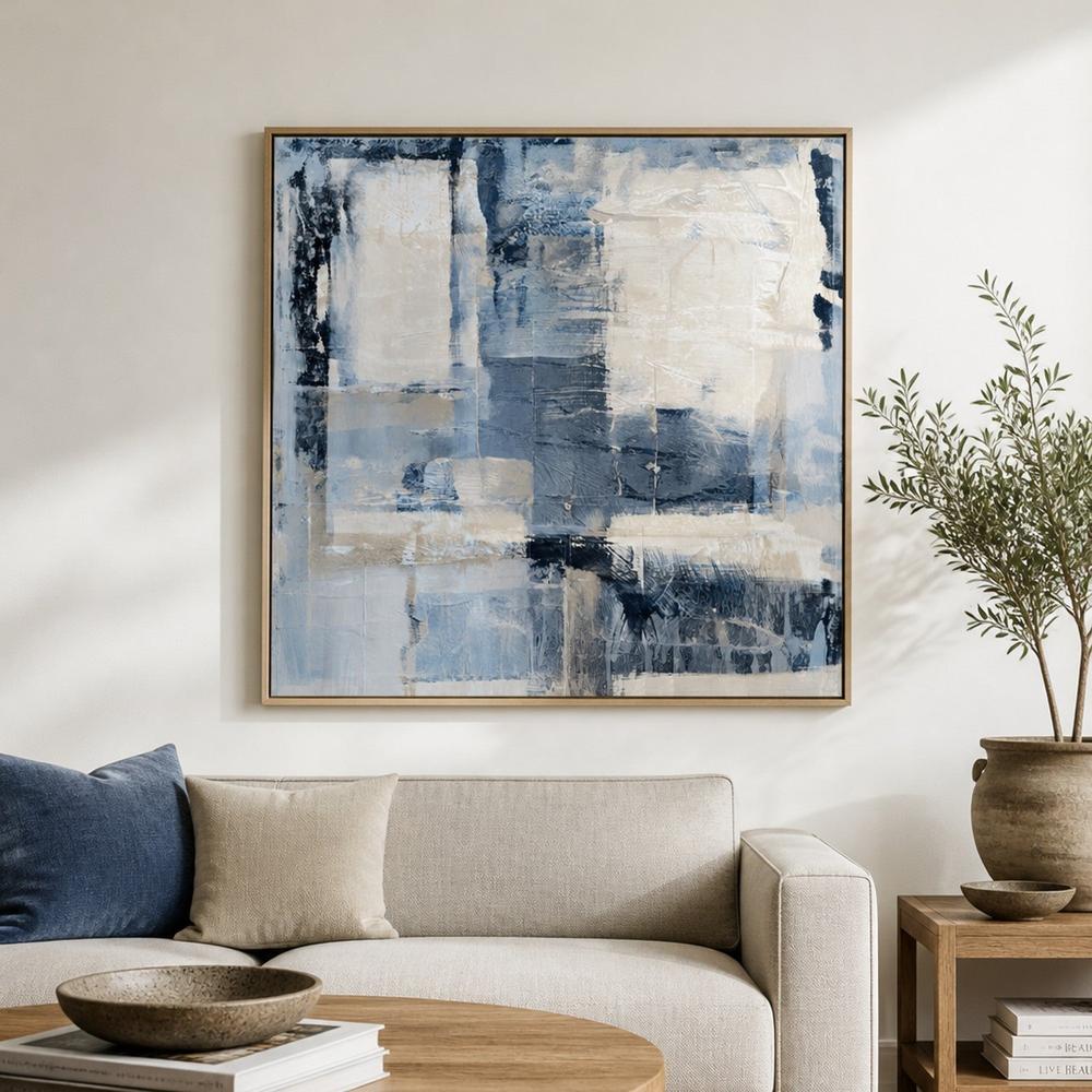 Blue and Ivory Layers, hand-painted canvas