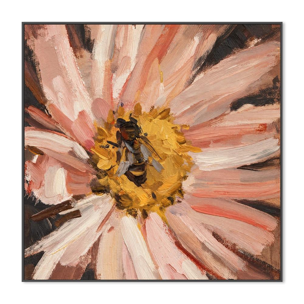 Bee on Blush Daisy, hand-painted canvas