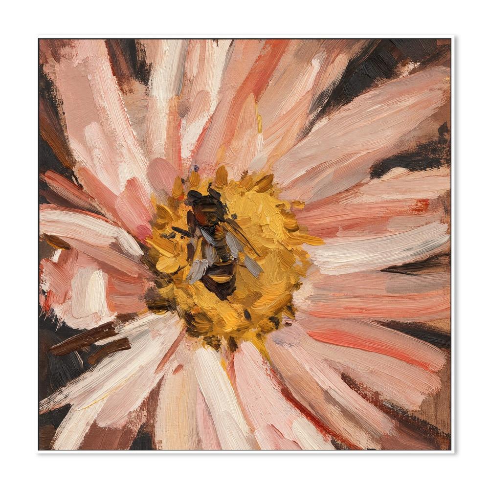 Bee on Blush Daisy, hand-painted canvas