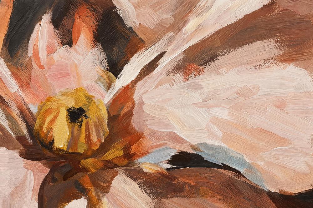Peach Petal Prelude, hand-painted canvas