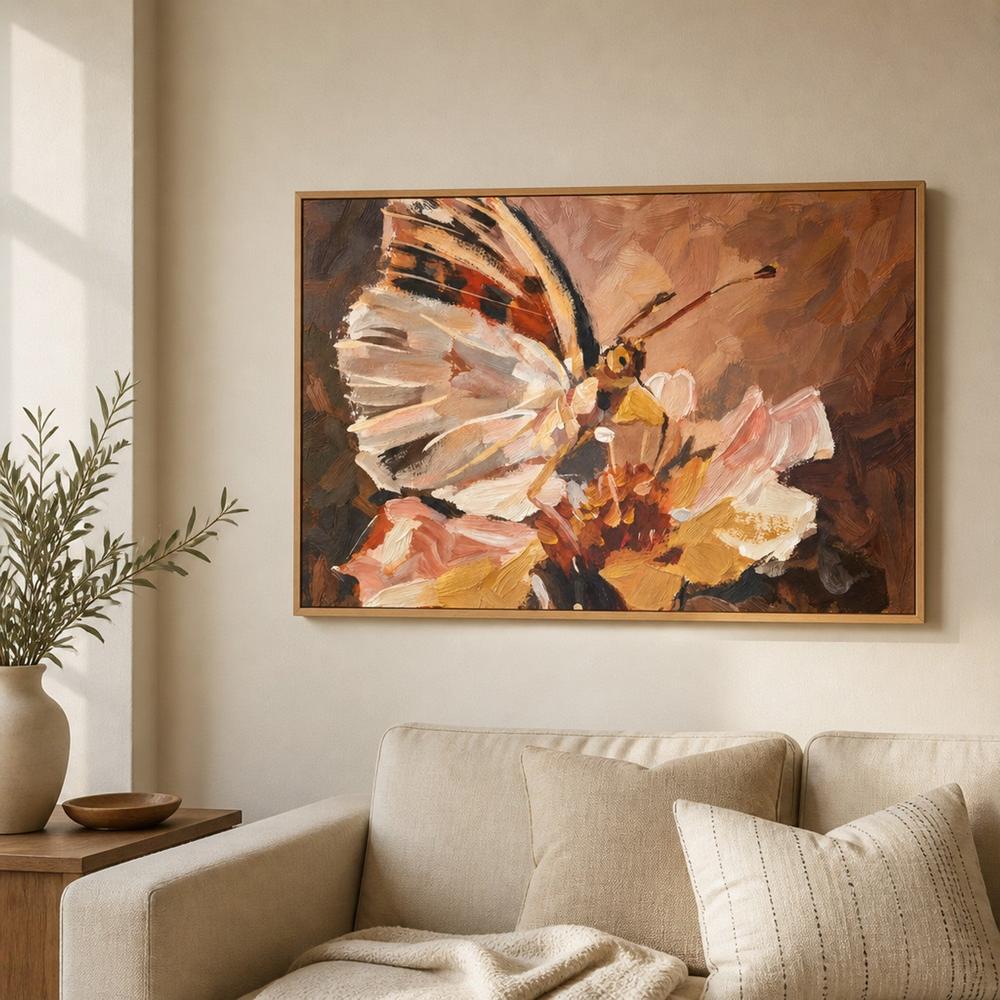 Butterfly in Peach Light, hand-painted canvas