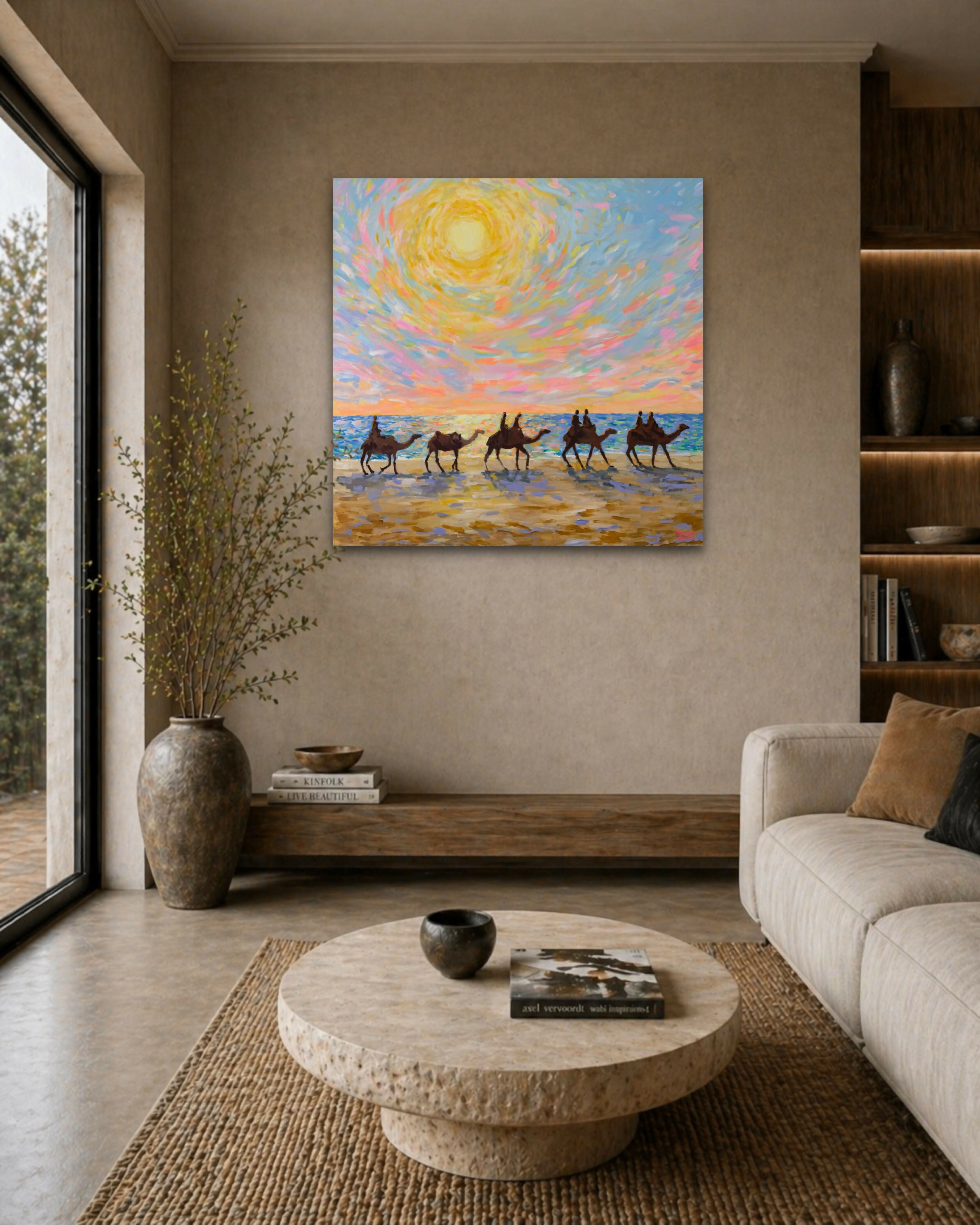Mindil Beach Sunset Camels. Original hand-painted artwork by Meredith Howse.