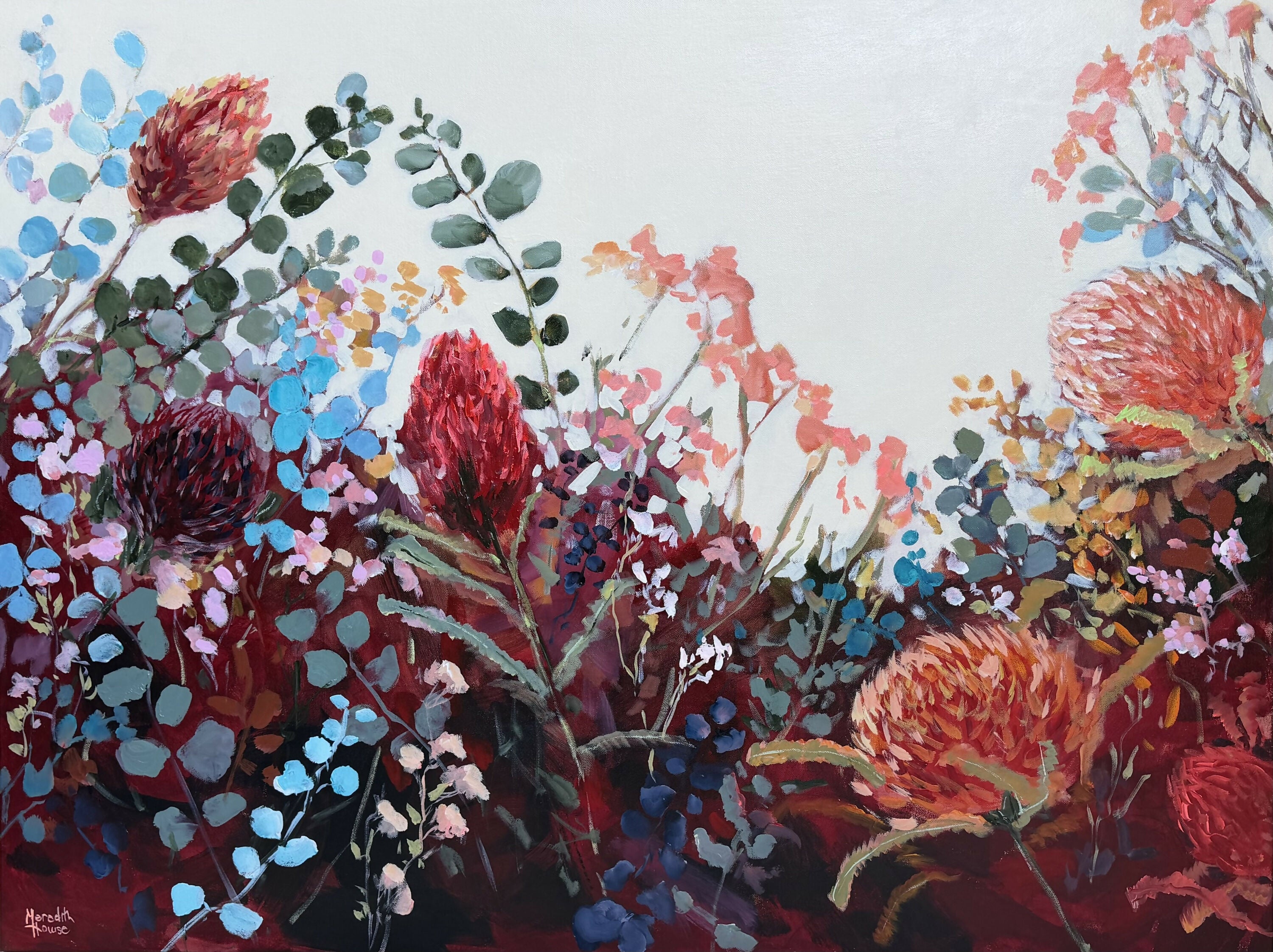 Waratah Vintage. Original hand-painted artwork by Meredith Howse.
