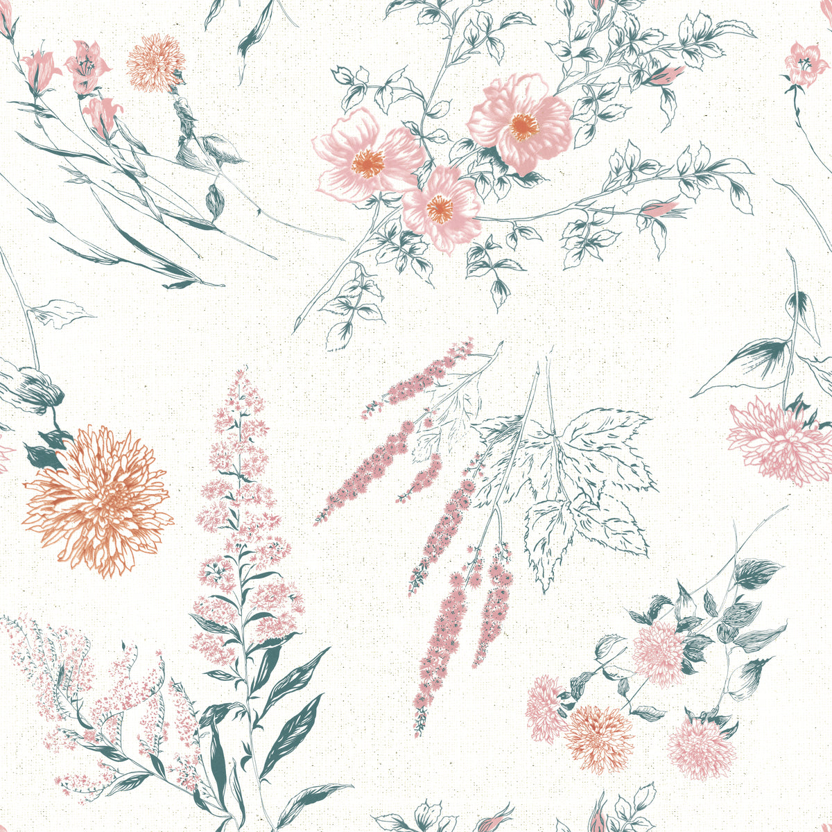 Flowers on White Contemporary Bright Pattern I