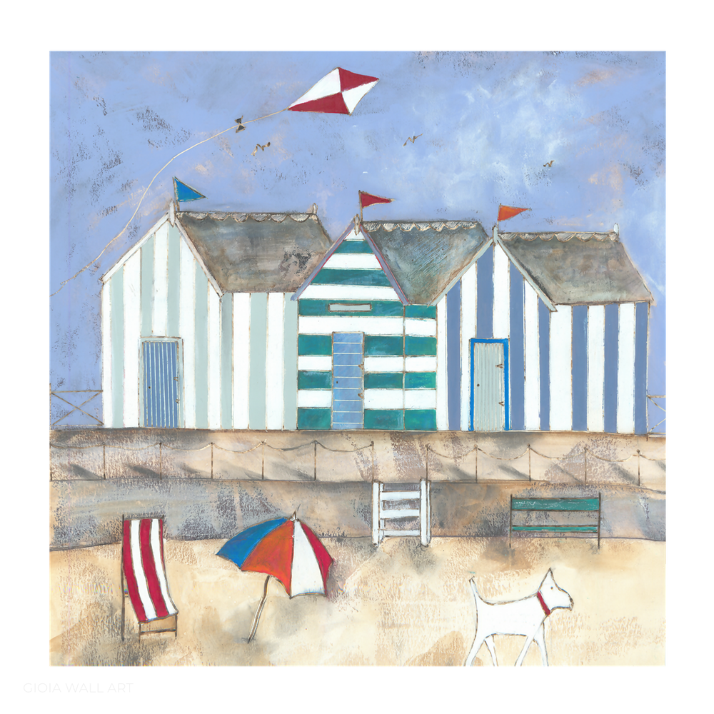 A Gust Of Wind And The Ball Blew Away, Mixed Media on Paper, 39 x 39 cm, By Louise O’Hara , Original Artwork-by-Louise O’Hara-original art-Gioia