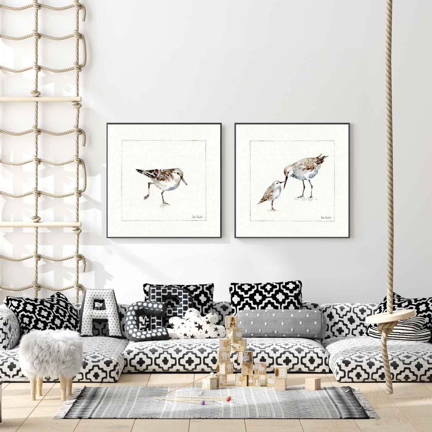 Pebbles And Sandpipers, Style A & B, Set Of 2