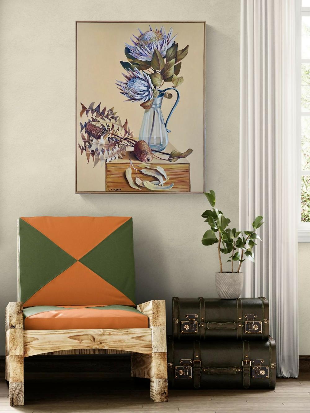 Ageing King Protea With Banksia-by-Carol Forbes Croad-original art-Gioia