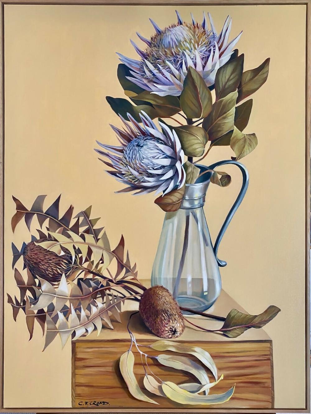 Ageing King Protea With Banksia-by-Carol Forbes Croad-original art-Gioia