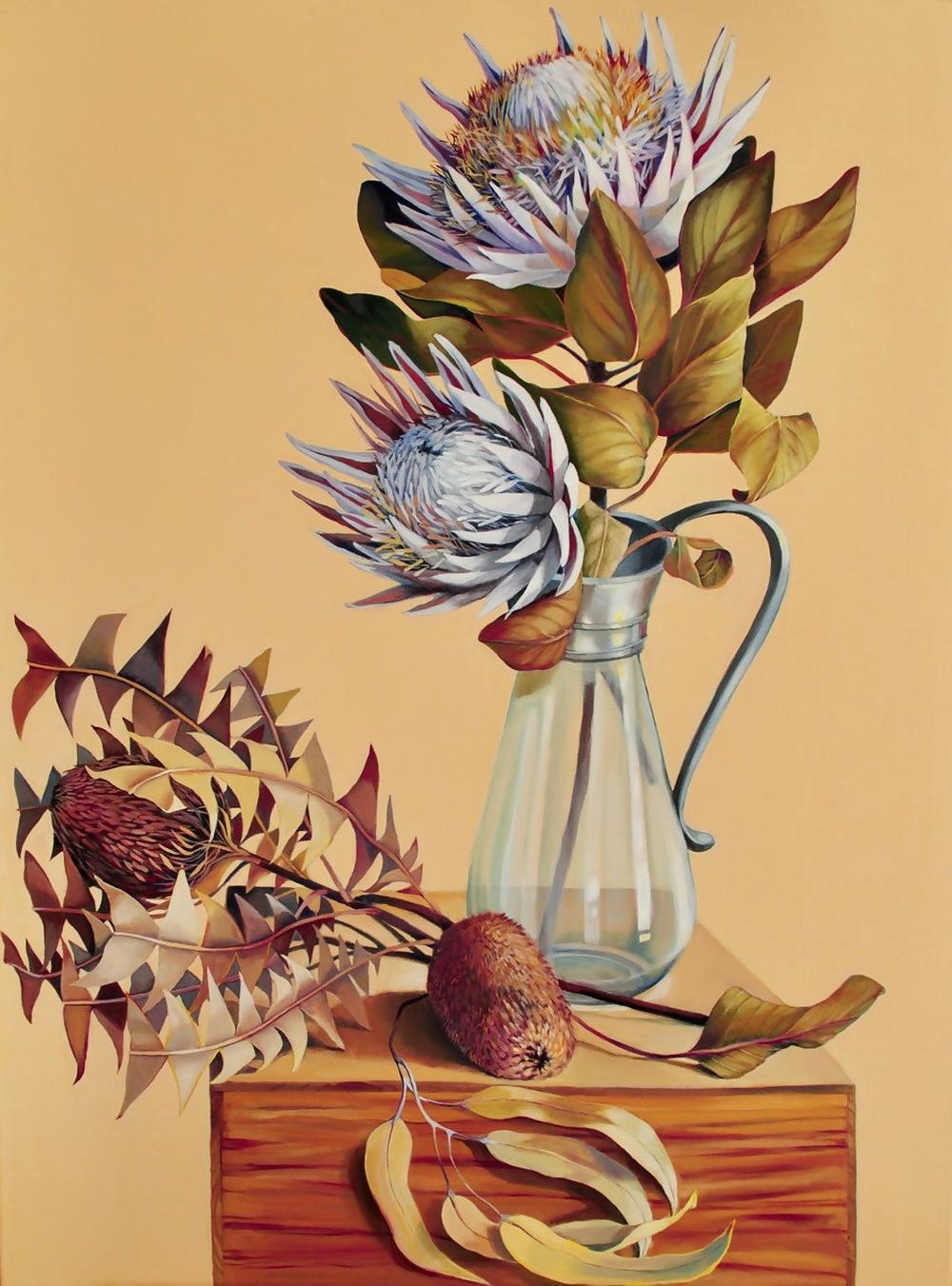 Ageing King Protea With Banksia-by-Carol Forbes Croad-original art-Gioia