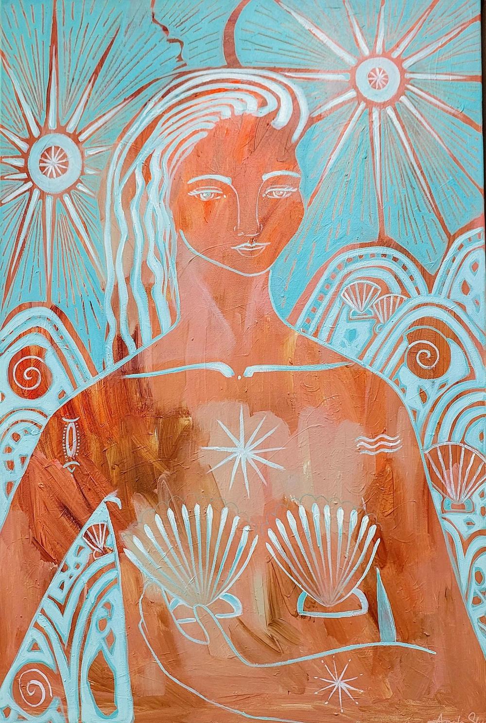 Amazonite Mermaid, Original Hand-Painted Canvas By Amanda Skye-by-Amanda Skye-original art-Gioia