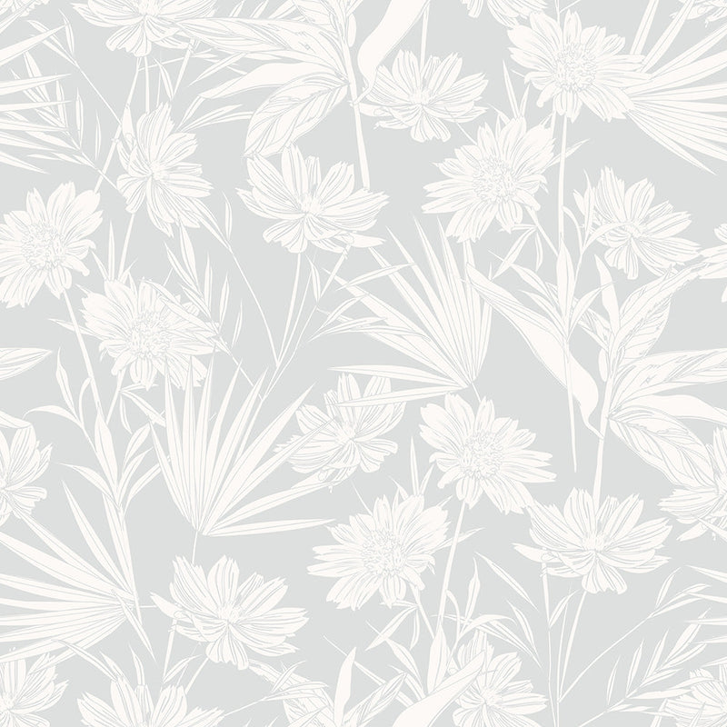 Aster and Fern Blue Repeat Wallpaper