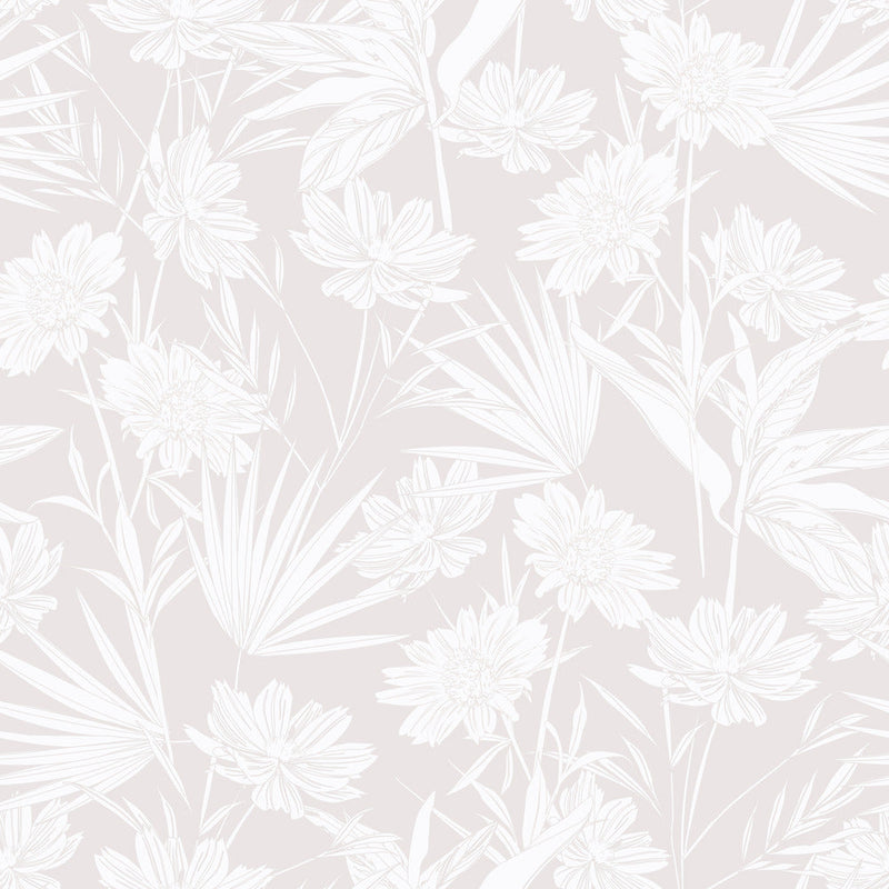 Aster and Fern Sand and White Wallpaper