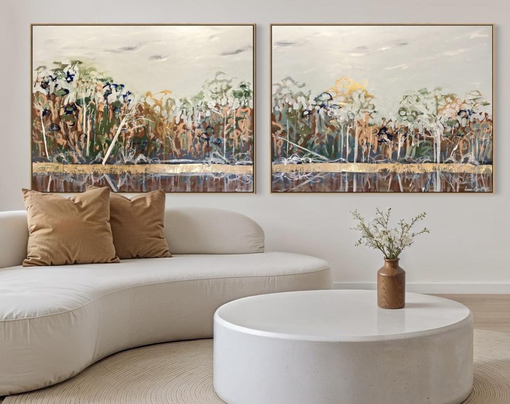 Australian Bush Riverbank with Golden Glow-by-Naomi Crowther Original Artwork-original art-Gioia