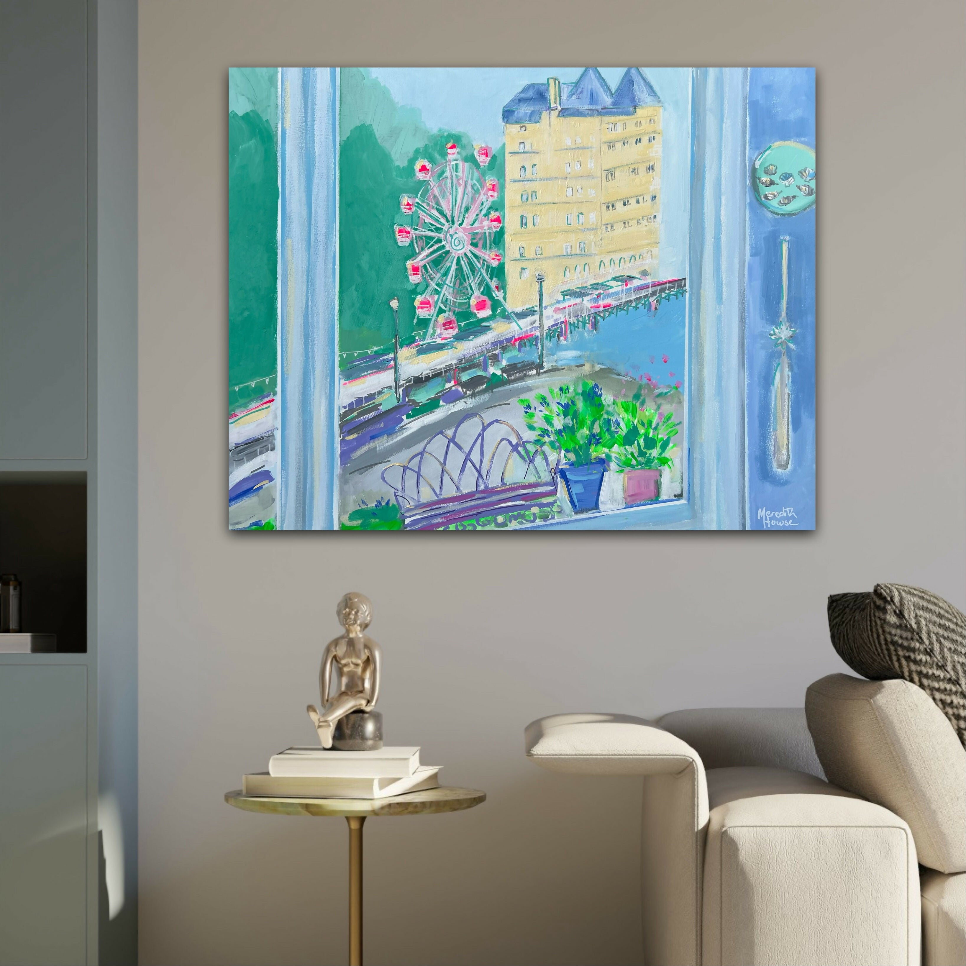 Summer on Llandudno Pier. Original hand-painted artwork by Meredith Howse.