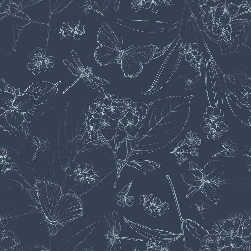 Blue Botanica Pattern IIIB-wallpaper-eco-friendly-easy-removal-Leslie Trimbach-1