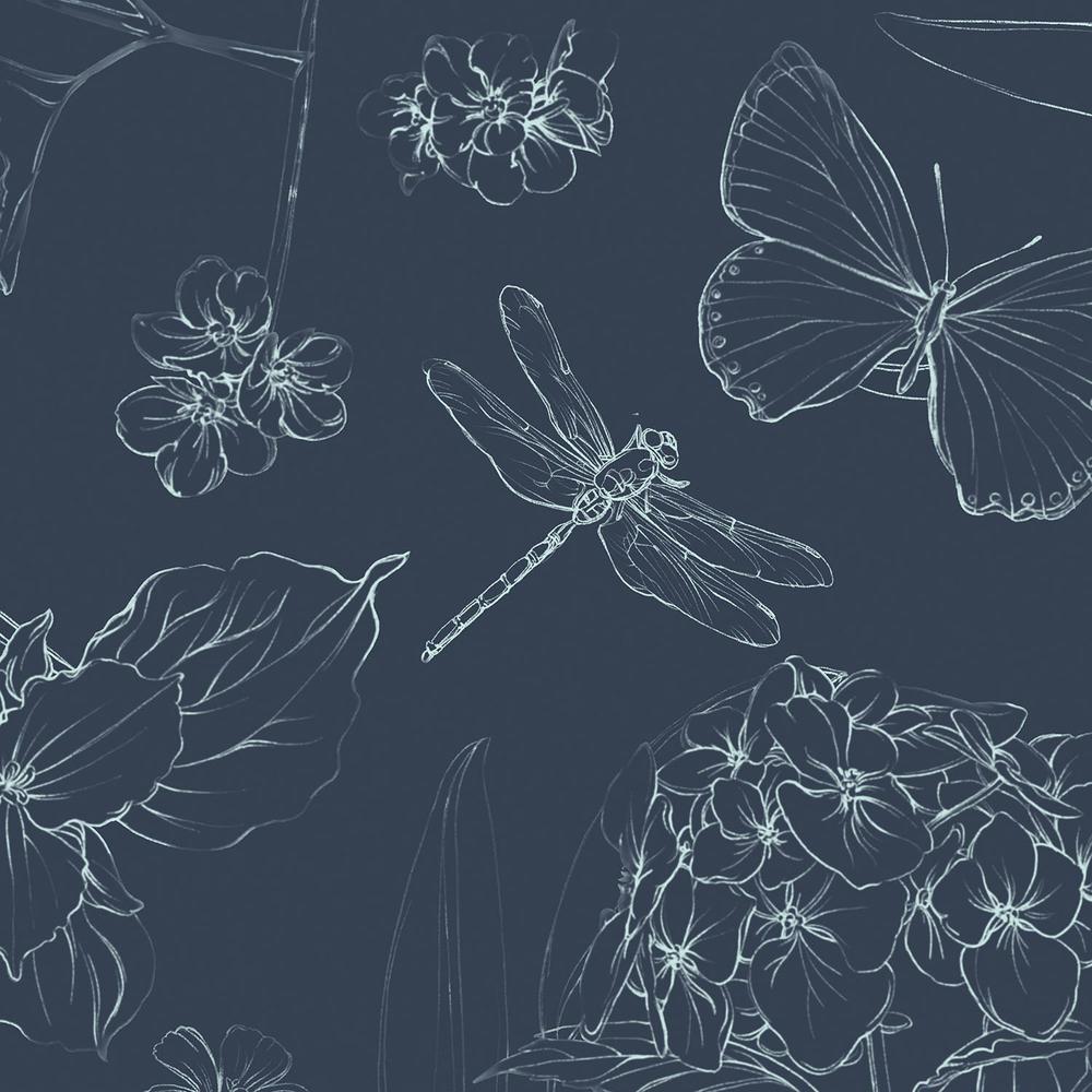 Blue Botanica Pattern IIIB-wallpaper-eco-friendly-easy-removal-Leslie Trimbach-3