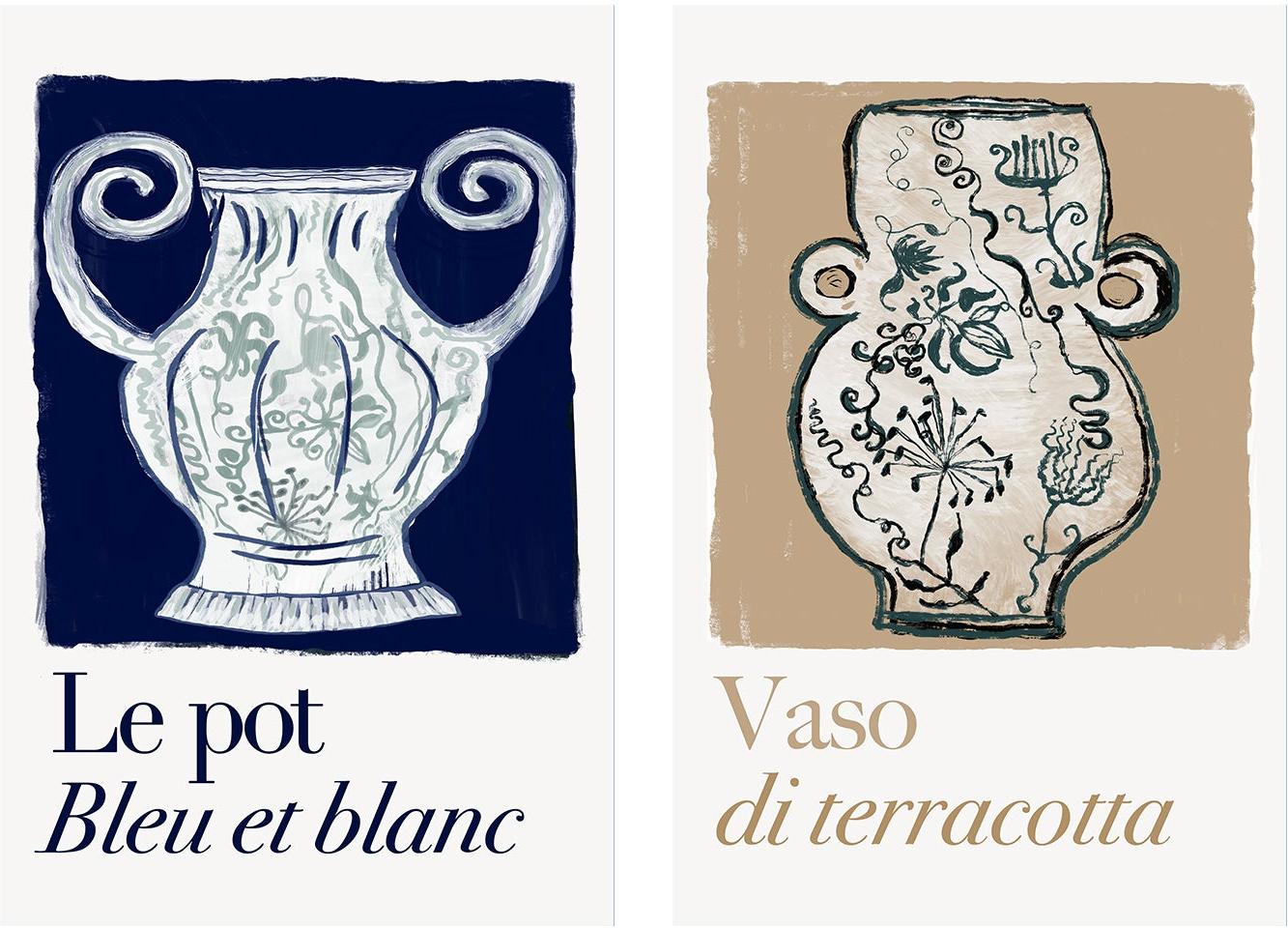 Le Pot Bleu et Blanc , Set Of 2