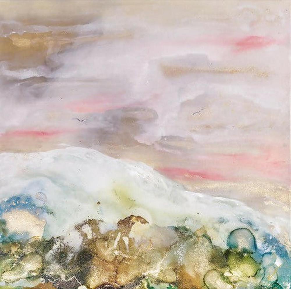 Coastal Crest, Mixed Media on Canvas, 50x50cm, By Lori Burke , Original Artwork-by-Lori Burke-original art-Gioia