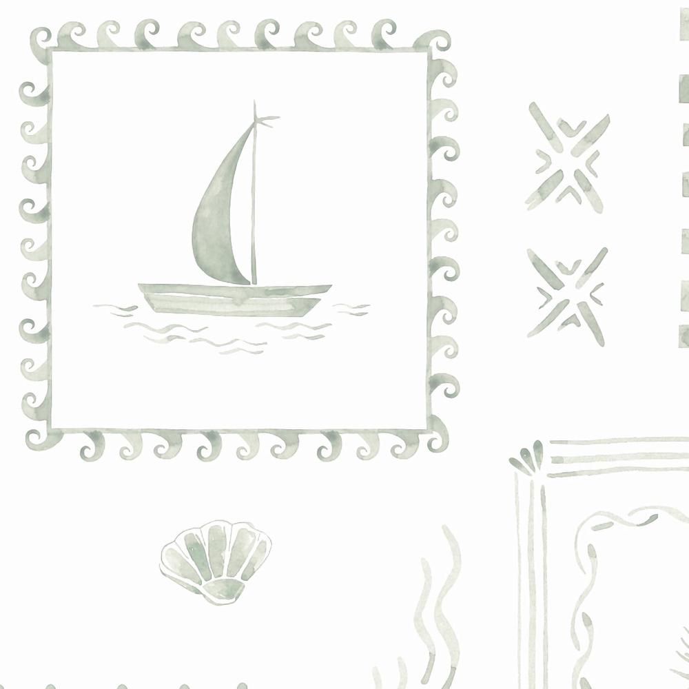 Coastal Stamps On Faded Palm Green-wallpaper-eco-friendly-easy-removal-Gioia Wall Art-3