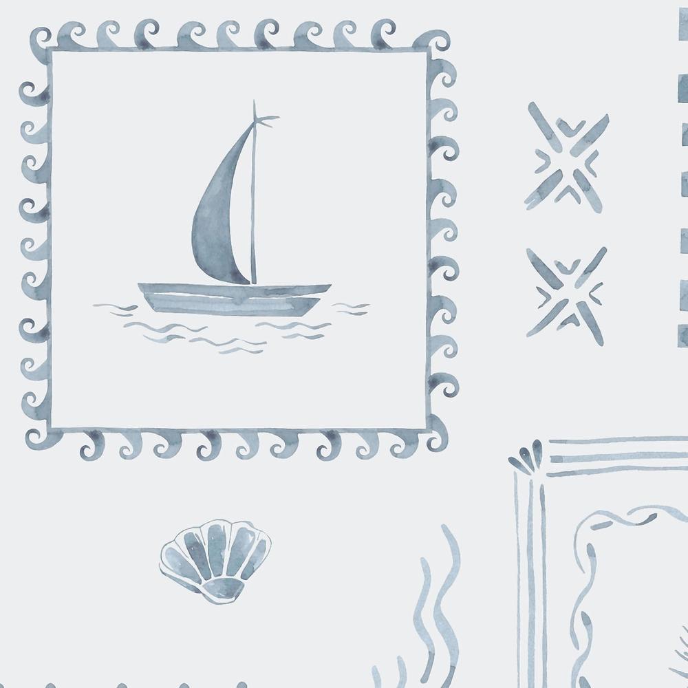 Coastal Stamps On Mineral Blue-wallpaper-eco-friendly-easy-removal-Gioia Wall Art-3