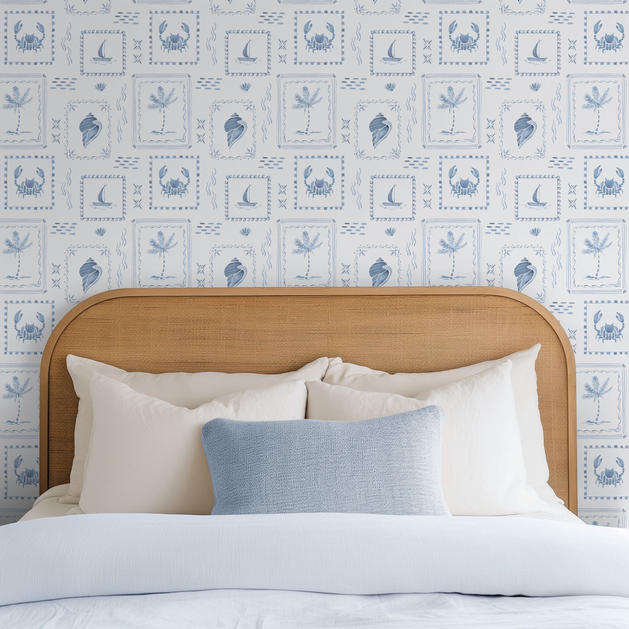 Coastal Stamps On Powder Blue-wallpaper-eco-friendly-easy-removal-Gioia Wall Art-5