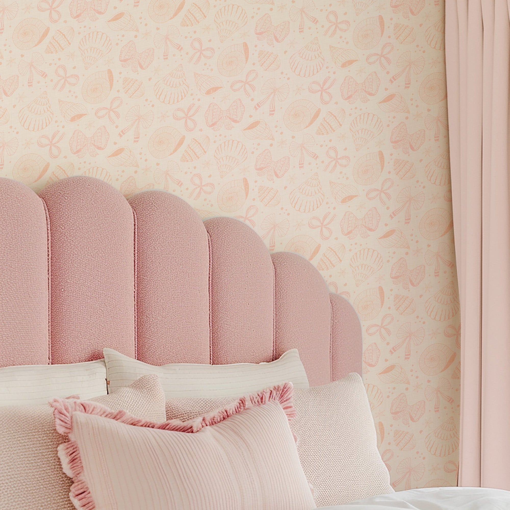 Coquette Seashells And Ribbon Bow-wallpaper-eco-friendly-easy-removal-Gioia Wall Art-2