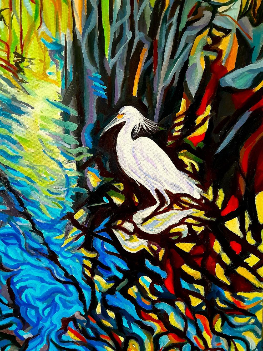 Egret at Bongil Floodlands-by-Brian Purcell-original art-Gioia
