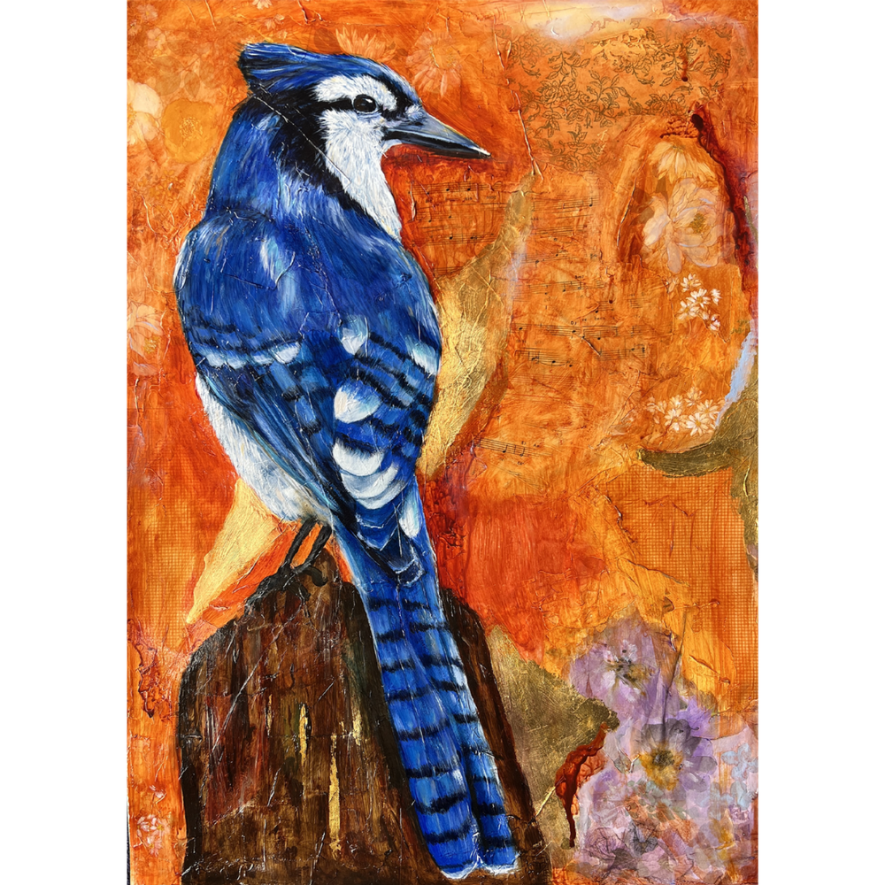 Enchanted Blue Jays Aura, Original Painting On Paper By Emily Birdsey-by-Emily Birdsey-original art-Gioia