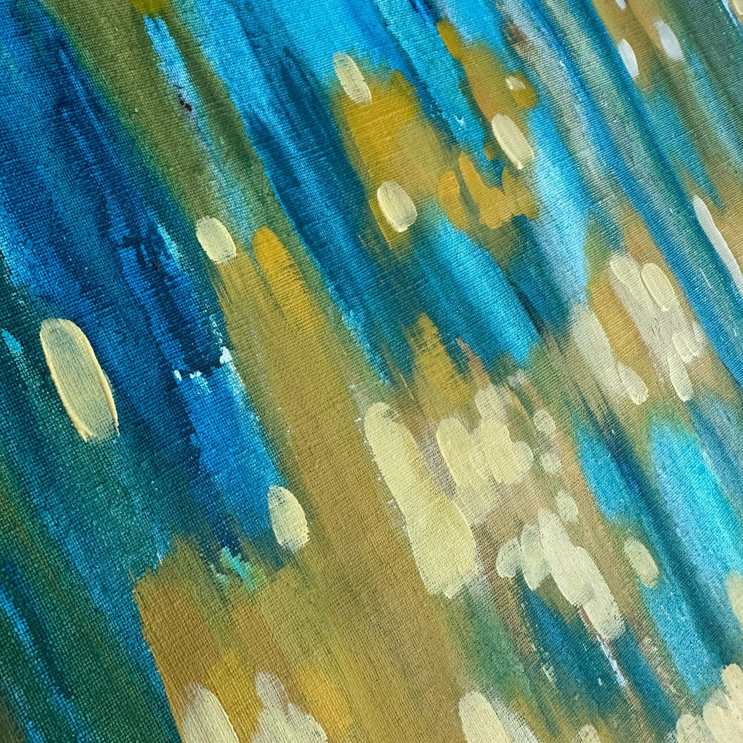 Golden-Emerald Forest Pond, Original Hand-painted Canvas by Ekaterina Prisich