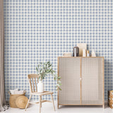 Blue Country Gingham, Wallpaper