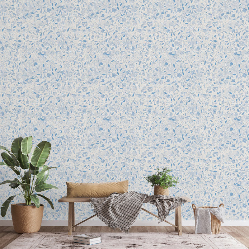 Flower Tile Blue, Wallpaper